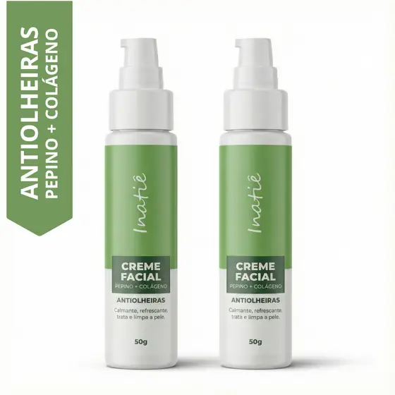 Kit 2 Cremes Facial Antiolheiras Pepino Colágeno Hidratação Profunda Pele Revitalizada Inatiê 50g