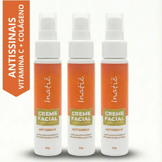 Kit 3 Cremes Facial Antissinais Vitamina C Colágeno Inatiê 50g