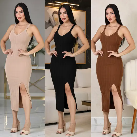 VESTIDO FEMENINO LONGO EN TECIDO RIVANA PREMIUN