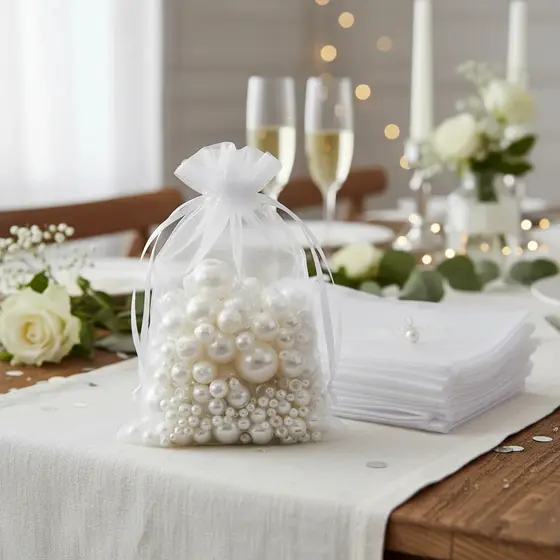 Kit 10/50/100 Saco Saquinho Organza Tule Saquinho 7x9 9x12 10x15 13x18 20x30 Branco Festa Casamento