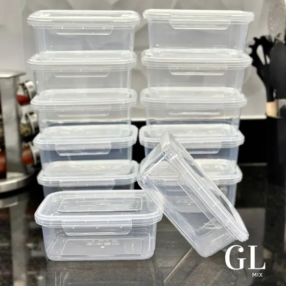 Kit Conjunto 10 Marmitas 800ml com travas Herméticas Transparente Reutilizáveis Livre de BPA