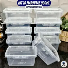 Kit 10 Marmita Potes 900ml Travas Laterais Reutilizável - Livre de BPA Alimentos organiza congelador