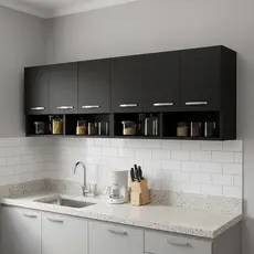 Kit 2 Armários Aéreos Cozinha Moderna 6 Portas Nicho Decorativo Suspenso Modulado Premium Bonatto