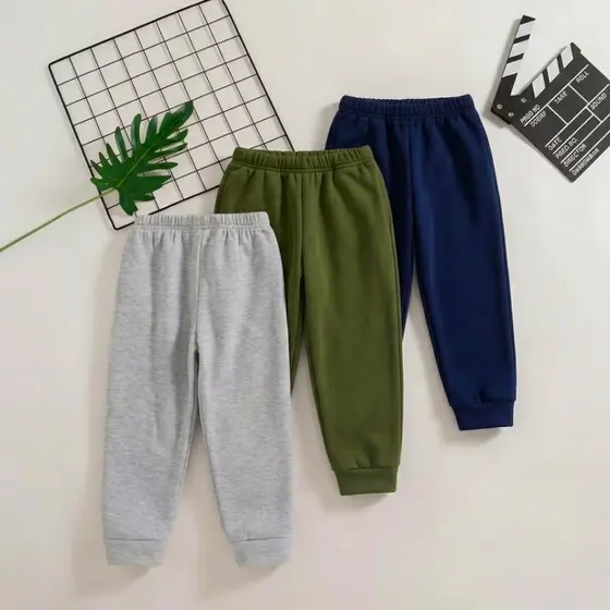 Kit 3 Calça de Moletom Juvenil Menino Masculino Flanelada Punho Forrada Inverno Peluciada Quente Lisa Algodão 1 ao 16