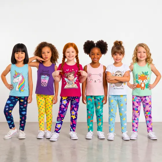 Kit 4 Peças Conjunto Menina Infantil Verão 2 Camiseta Curta 2 Legging Cotton Algodão ou Supplex Roupa Feminina Verão