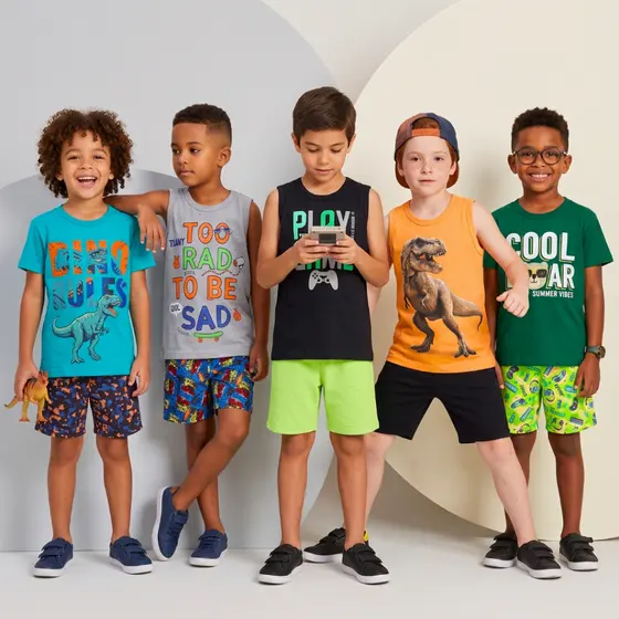 Kit 10 Peças Conjunto Menino Infantil Verão 5 Camiseta ou Regata 5 Bermuda 1 ao 16 em Algodão