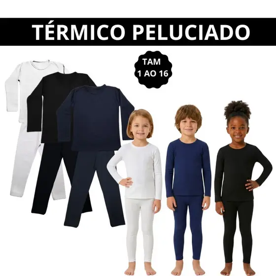 Kit 2 Conjuntos Infantil Segunda Pele Termico Menino e Menina Flanelado Peluciado Inverno 2 ao 16 com Elastano