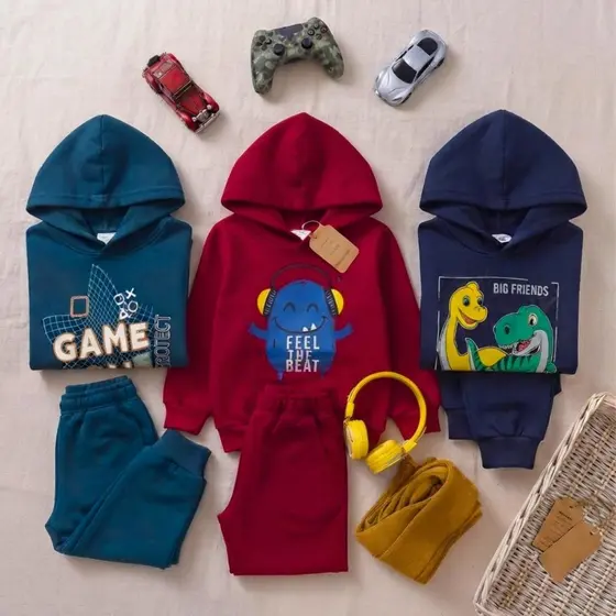 Kit 2 Conjunto Moletom Infantil Inverno Menino Masculino Bebê Flanelado 1ano 2 anos e 3 anos em Algodão