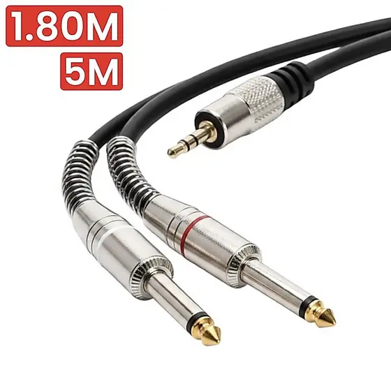 Cabo Audio Axiliar 2 P10 Mono X P2 Estereo Blindado Profissional 1.80M 5M
