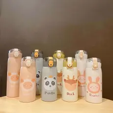 Garrafa Com Canudo Térmica Infantil Estampas Animais Aço Inox 350ml ou 500ml