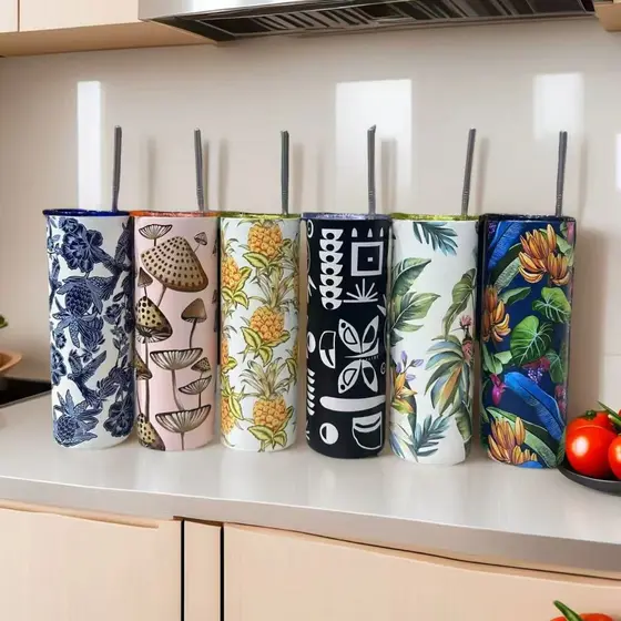 Copo Térmico 700ml Inox Estampado Tropical com Canudo e Tampa – Bebidas Frias e Quentes  025