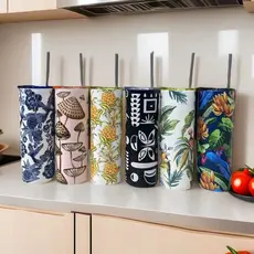 Copo Térmico 700ml Inox Estampado Tropical com Canudo e Tampa – Bebidas Frias e Quentes  025