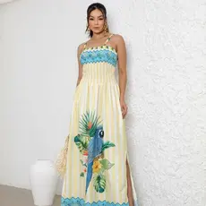 Vestido Longo Listrado Estampado com Arara Elegância Conforto para o Verão 2026