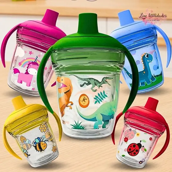 Copo Infantil Transição 170ml Antivazamento com Alça Bico Antiengasgo BPA Free Treinamento Bebê