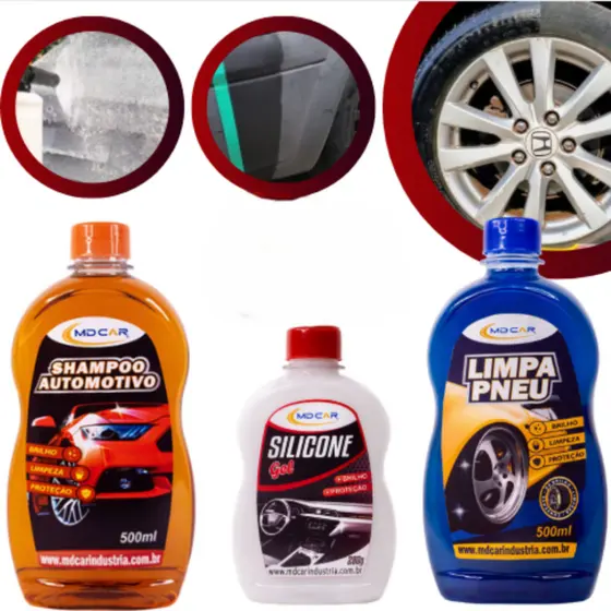 Kit Limpeza Carro Completo - Revitalizador Plastico Automotivo + Shampoo Automotivo + Pretinho Para Pneu