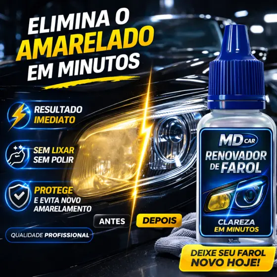 Renovador de Farol MD Car - Tira Amarelado e Aspecto Fosco Revitalizador - Limpa farol Amarelado