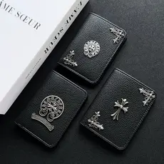Saco De Cartão De Couro Moda 3D Rebites De metal Tag Armazenamento ID Banco Carteira Pacote Dobrável Casal Presente