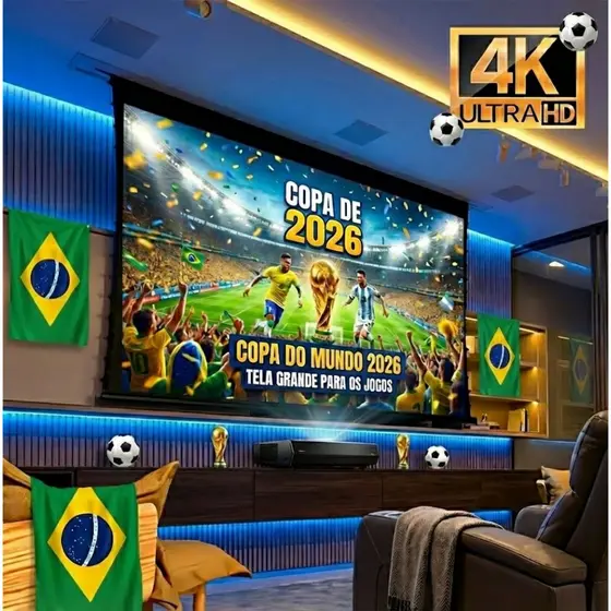 Tela de Projeção Matte White 72” 100” 120” 150” 200” com Ilhós para Projetor Full HD 4K