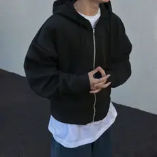 Moletom Peluciado Zíper Unissex Estilo Vintage Y2k Casaco Aberto Com Capuz