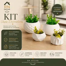 Kit Vasinhos de Gesso Decorativo  Acompanha Artificiais Plantas e Suculentas Luxo Escritorio Sala Quarto