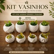 Kit Vasinho de gesso 3D Vasinhos com plantas artificial incluindo até 8 Unidades- Vasos Decorativos