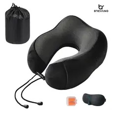 Travesseiro de Pescoço Viagem Espuma Tipo NASA Viscoelástica + Máscara + Protetor Auricular + Bolsa