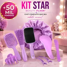 Kit 05 Escova Raquete Flex Escova Mágica e Polvo Massageador de Silicone Touca de Cetim Beauty Flash