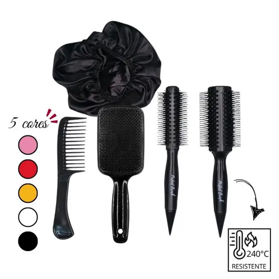 Kit Escova Cabelo Completo Profissional Térmica Modelagem Volume Pente Touca Cetim Premium