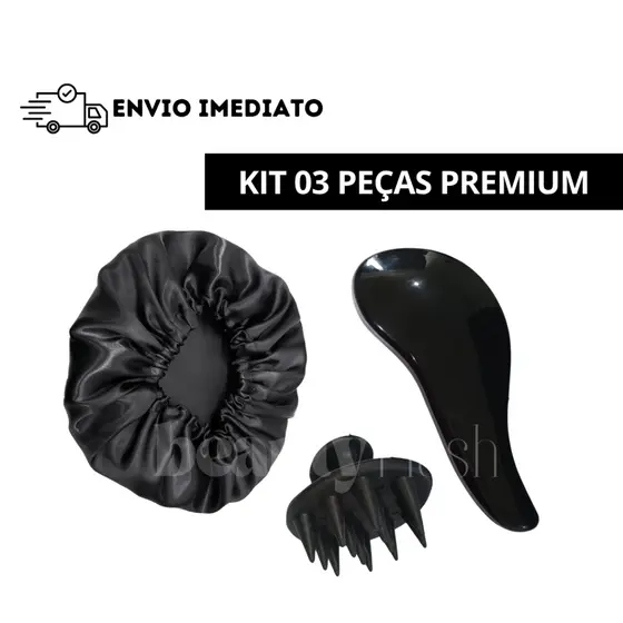 Kit Premium Escova Cabelo Mágica Massageador Silicone e Touca Cetim