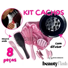 Kit Cachos Beauty Flash Escova Finalizadora Difusor Definição e Finalização Cabelo Cacheado Crespo