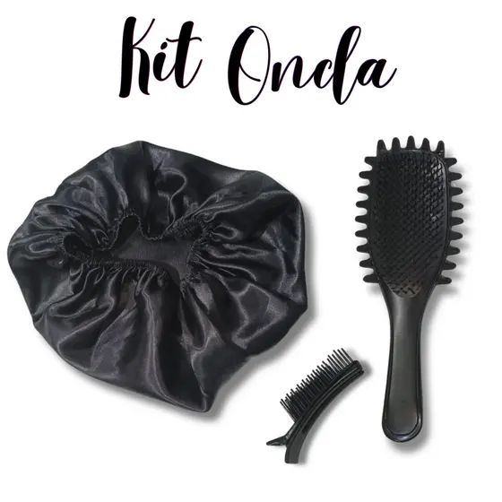 Kit 3 Peças Escova Onda Touca De Cetim Clip Separador Fitagem Perfeita Day After Cachos Frizz