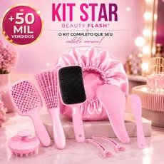 Kit Beauty Flash 9 Itens Escova Raquete Flex Escova Mágica Polvo Massageador Silicone Touca Cetim