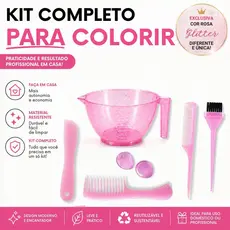 Kit Tintura Cabelo Profissional Cumbuca Pente Espátula Protetor Orelha Rosa Glitter 6 Peças Pincel