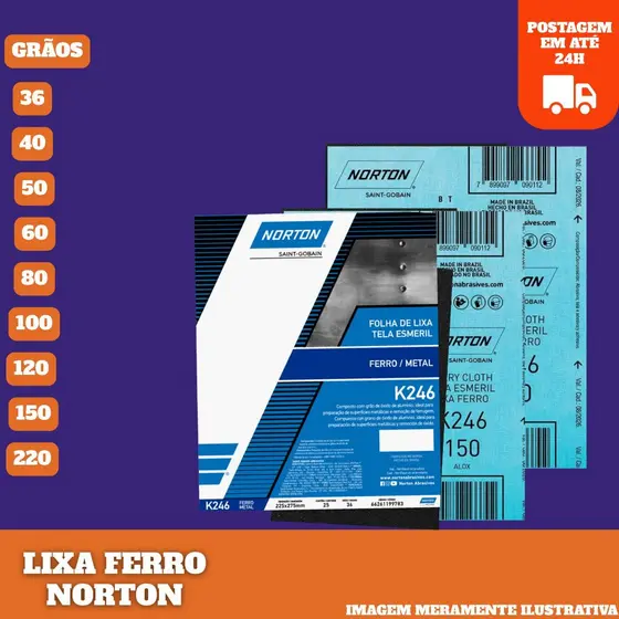 LIXA DE FERRO NORTON VARIOS GRÃOS LIXA METAL,FERRO,ALUMINIO, REMOVE FERRUGEM E RESTAURA