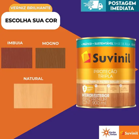VERNIZ SUVINIL TRIPLA PROTEÇÃO BASE ÁGUA BRILHANTE 900ML