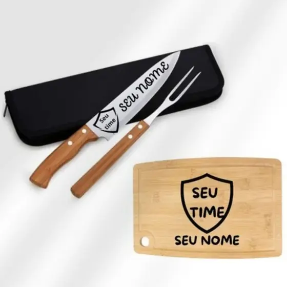 Kit churrasco Personalizado Garfo Faca Profissional Gravado a Laser Nome Time Logo