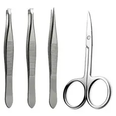Conjunto 3 Pinças Profissional com Tesoura Tesourinha para Sobrancelhas (Reta + Chanfrada + Ponta Agulha) (S15)