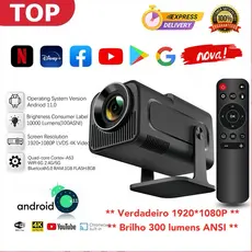 Projetor Smart HY 320 Mini Branco Preto Original Android 13.0 Full 4K HD Bluetooth Wi-fi 6.0