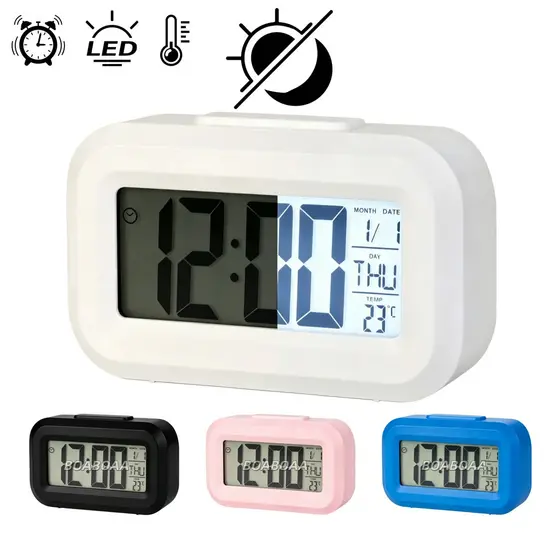 Despertador Digital com tela LED, exibe hora, data, temperatura e função soneca