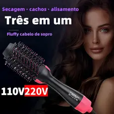 Escova Secadora Elétrica Alisadora de Cabelo Prancha Multiuso Ondula Alisa Seca 3 em 1 Alisador 220V