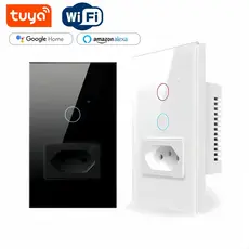 Interruptor Inteligente WiFi com Tomada e Painel Touch de Vidro Temperado, Compatível com Alexa e Google