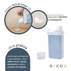 Porta  Sabão em Pó Dispenser com Copo, Travas e Bico Dosador- Oikos