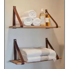 Kit 2 a 6 Prateleiras de Madeira Com Alça de Couro Para Decoração Casa Quarto Luxo Nicho Industrial