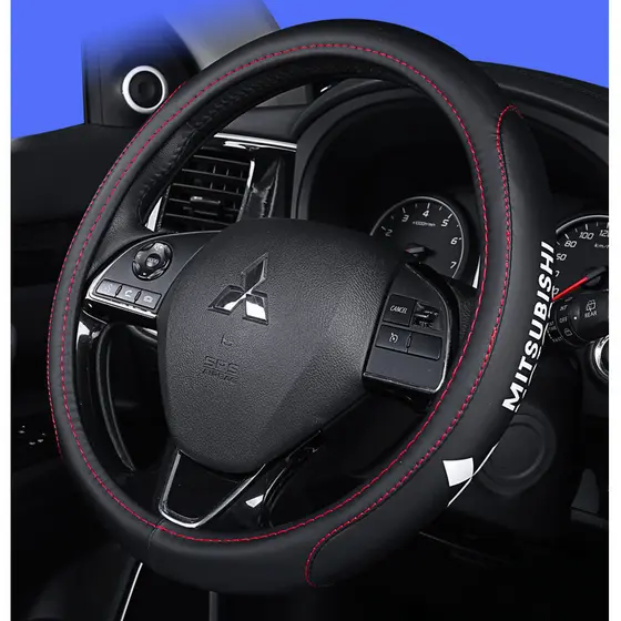 Capa de Volante de Couro Sem Cheiro para Mitsubishi (Formato Redondo) Compatível com ASX, Triton, Pajero Sport, Outlande