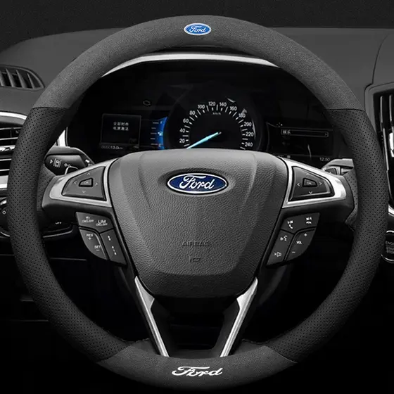 Capa de Volante de Couro de Vaca com Logo Impresso a Laser 3D para Ford, Acessórios para Ranger, Fiesta, Focus, Everest,