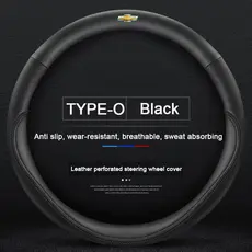 Capa de Volante de Carro em Couro, Protetor de Volante Respirável e Antiderrapante, 38Cm/15inch, Para Chevrolet Cruze Sp