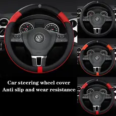 Capa de volante de couro VW Volkswagen de 38cm para Polo, Golf, Passat, Touran.