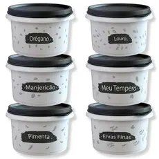 Kit 6 Potes Porta Temperos Ervas e Condimentos 180ml Plástico Antimicrobiano Tampa Vedação