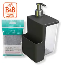 Dispenser Pump Cromado Sabão Líquido Detergente 500ml + Esponja Ideal para Pia Cozinha