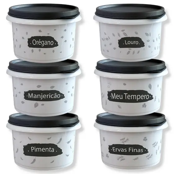 Kit 6 Potes Porta Temperos 180ml Herméticos Tampa Vedação Reforçada Empilhável Material Premium